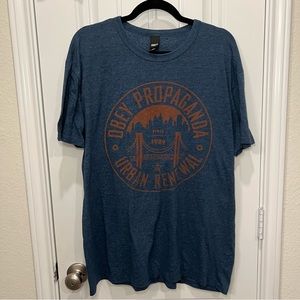 Dark Blue and Orange OBEY Graphic Tee - XXL